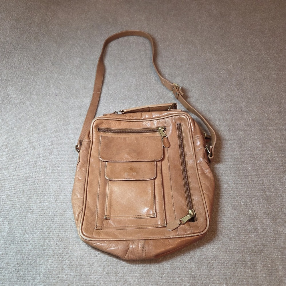 Vintage Tan Genuine Leather Messenger Bag Made in Colombia Crossbody Utility Bag